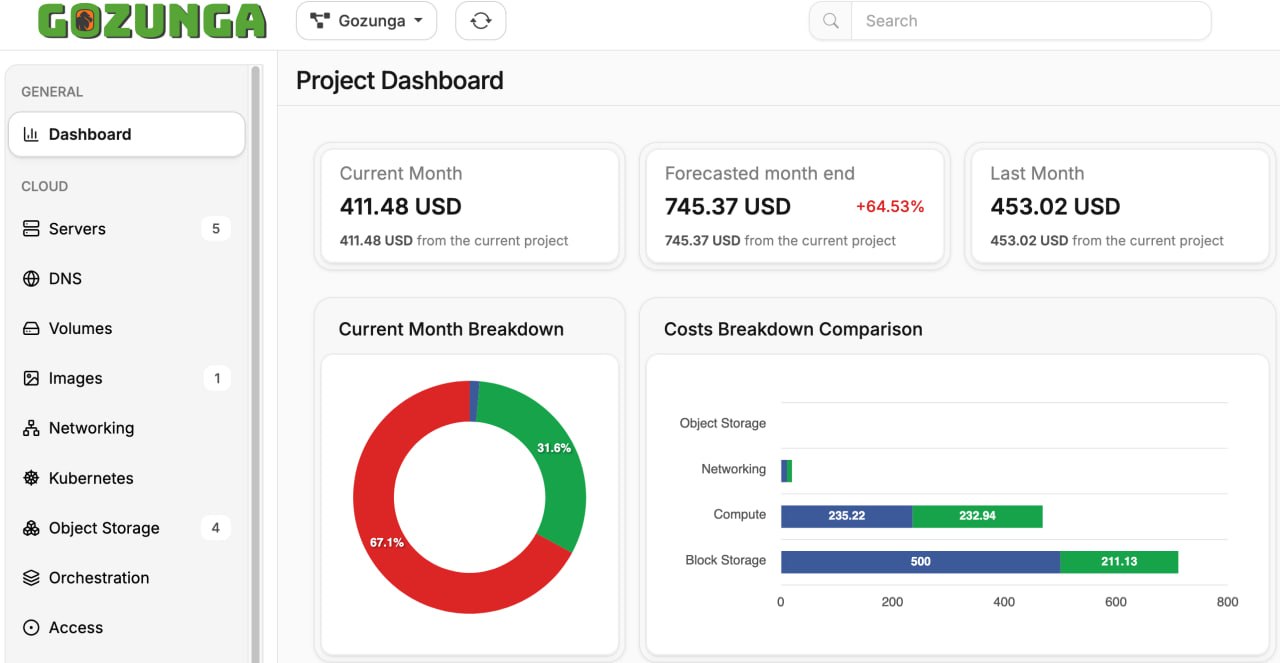 Gozunga Cloud Portal — Project Dashboard